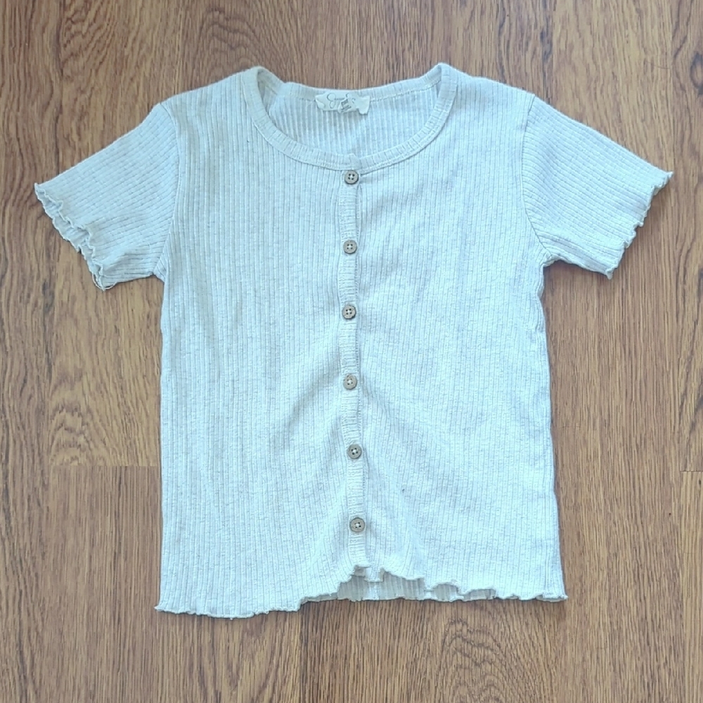 Kids Cream Button-Up Ribbed Shirt
